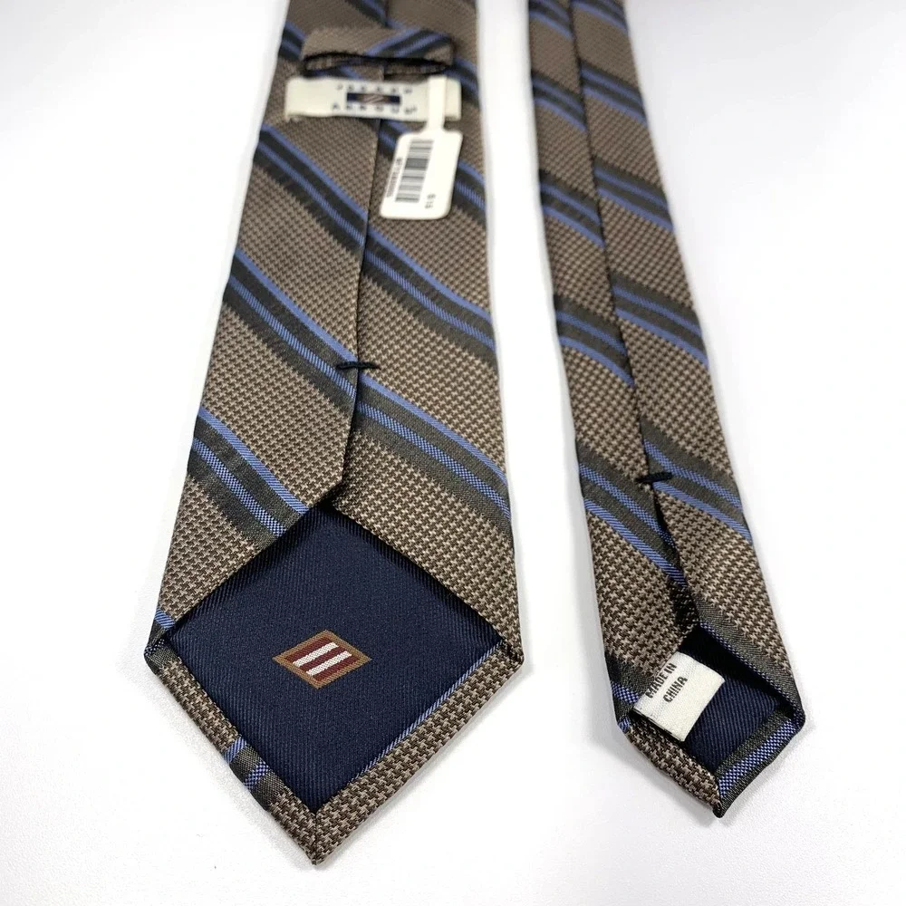 Joseph‎ Abboud Mens Tie Bronze Brown & Blue Striped Repp Design 100% Silk NWT